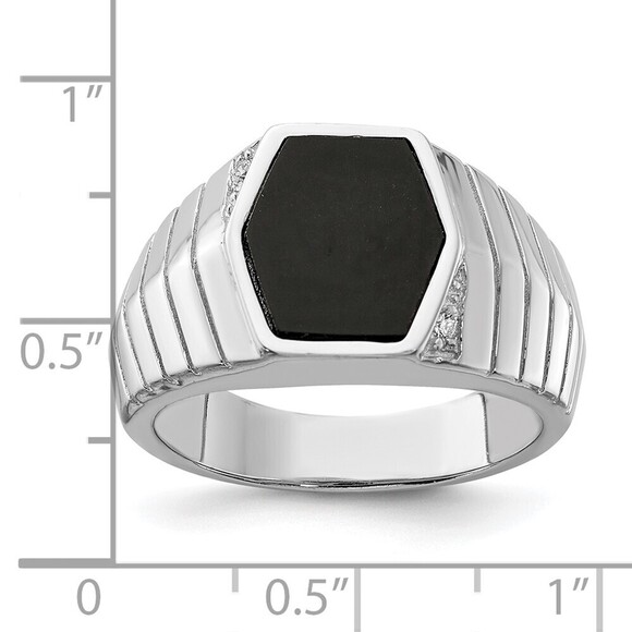 925 Sterling Silver Genuine Fine Jewelry Rhodium-plated Men'sCZ & Onyx Ring